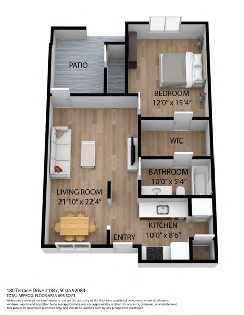 Floor plan for 1 bed, 1 bath, 700 sqft